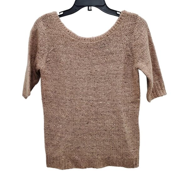 Cynthia Rowley‎ Women's Beige Rose Gold Sequin Wool Mohair Blend SS Sweater Sz S - Picture 1 of 4
